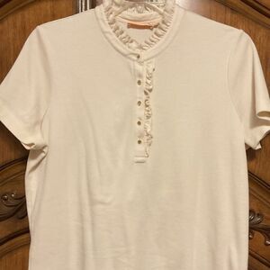 TORY BURCH POLO CREAM RUFFLE DETAILS WOMAN SHIRT SIZE US XL​​​​​​